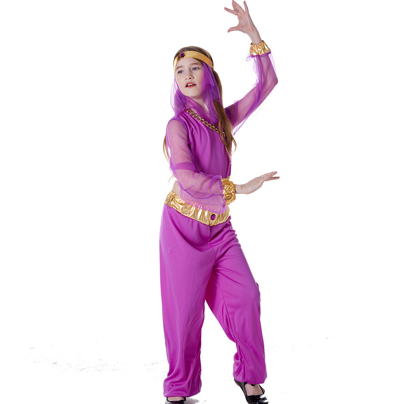 Purple Girls Belly Dance Cosplay Kids Children Halloween Arabic Princess Costume